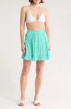 Elan Smocked Tiered Cotton Cover-up Skirt In Seafoam