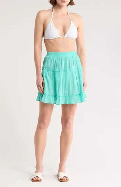 Elan Smocked Tiered Cotton Cover-up Skirt In Seafoam