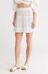Elan Smocked Tiered Cotton Cover-up Skirt In White
