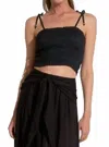 Elan Tie Strap Smocked Crop Top In Black