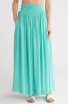 Elan Smocked Waist Maxi Cover-up Skirt In Aqua