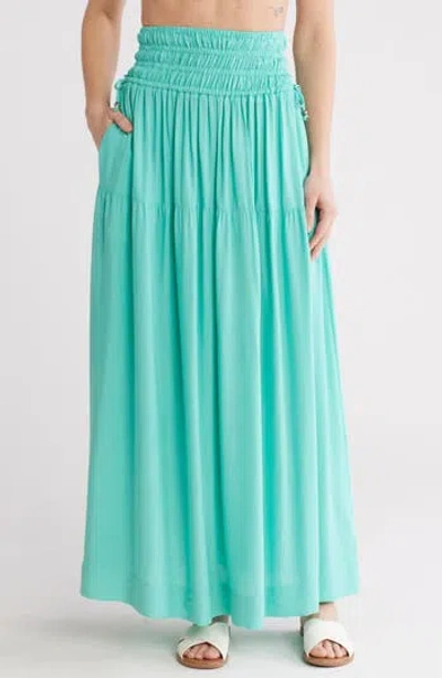 Elan Smocked Waist Maxi Cover-up Skirt In Aqua