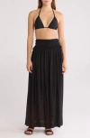 Elan Smocked Waist Maxi Cover-up Skirt In Black