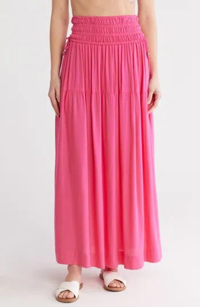 Elan Smocked Waist Maxi Cover-up Skirt In Hot Pink
