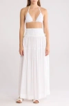 Elan Smocked Waist Maxi Cover-up Skirt In White