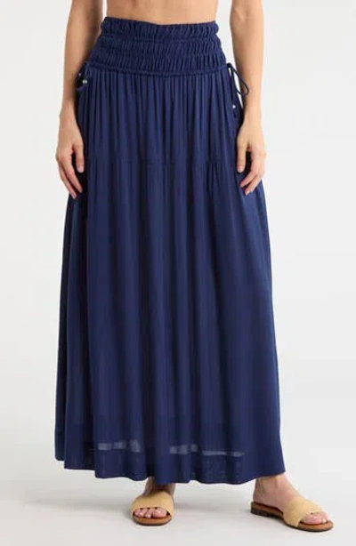 Elan Smocked Waist Maxi Cover-up Skirt In Blue