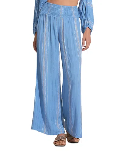 Elan Smocked Waist Swim Cover-up Pants In Blue Lilac Stripe