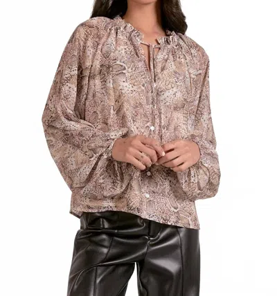 Elan Snake Print Blouse In Taupe In Multi