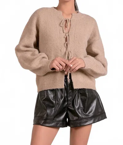 Elan Soft Knit Tie-front Cardigan In Beige In Pink