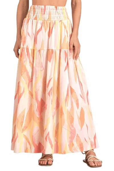 Elan Sophia Print Maxi Skirt In Coral Amalfi Print In Multi