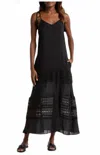 Elan Spaghetti Strap Crocheted Tiered Maxi Dress In Black