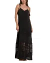 Elan Spaghetti Strap Crocheted Tiered Maxi Dress In Black