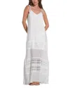 Elan Spaghetti Strap Crocheted Tiered Maxi Dress In White