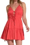 Elan Spaghetti Strap Dress In Red Coral