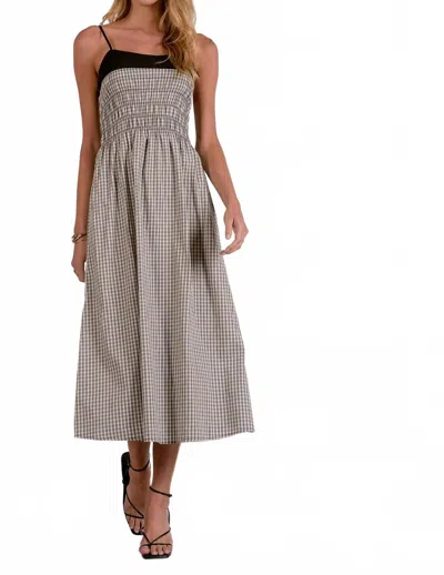 Elan Spaghetti Strap Midi Dress In White Gingham In Multi