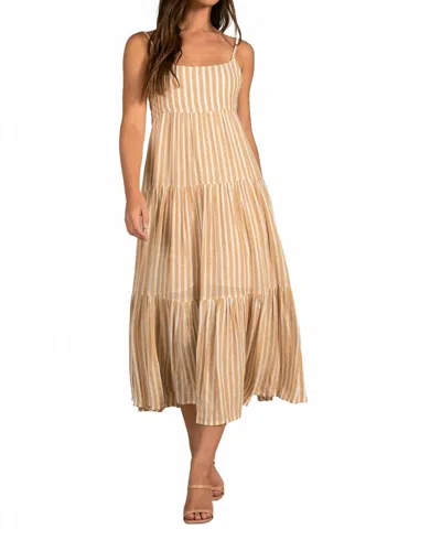 Elan Spaghetti Strap Stripe Dress In Beige In Neutral