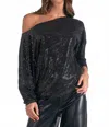Elan Sparkle Off The Shoulder Top In Black In Blue