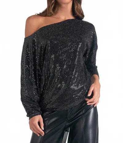 Elan Sparkle Off The Shoulder Top In Black In Blue