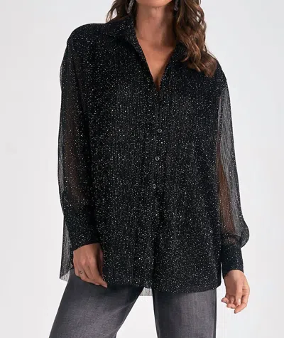 Elan Sparkle Spec Long Sleeve Blouse In Black