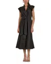Elan Split V Neck Cap Sleeve Midi Dress In Black