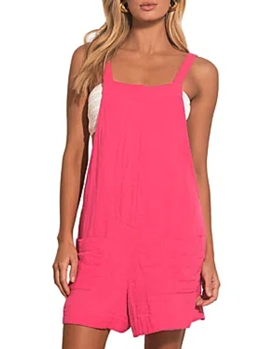Elan Square Neck Cover Up Romper In Hot Pink