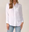 Elan St. Barths Breezy Long Sleeve Button Down Top In White In Red