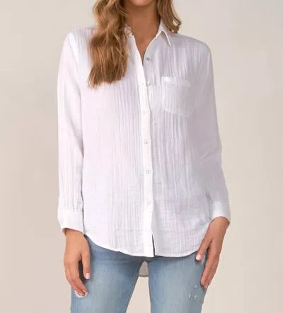 Elan St. Barths Breezy Long Sleeve Button Down Top In White In Red