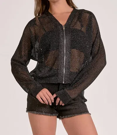 Elan Star Zip Cardigan In Black