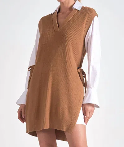 Elan Sterling Sweater Shirt Dress In Brown In Multi
