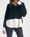 Elan Stevie Layered Sweater/shirt Combo In Black/white In Multi