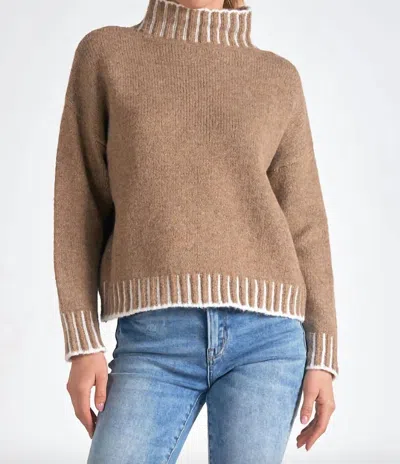 Elan Stitch Detail Turtleneck Sweater In Tan In Brown