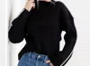 Elan Whipstitch Sleeve High Neck Sweater In Black In Black