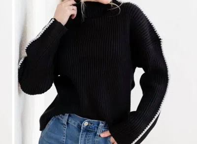 Elan Stitch Mock Neck Sweater In Black