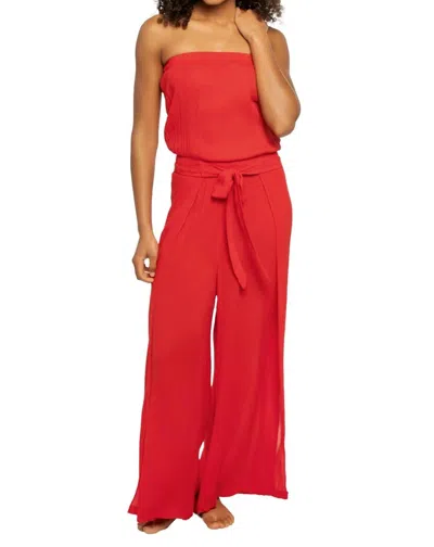Elan Strapless Blouse & Wide Leg Pant Jumpsuit In Red