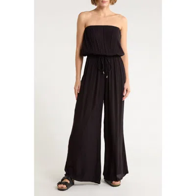 Elan Strapless Cover-up Jumpsuit In Black