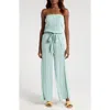 Shop Elan Strapless Cover-up Jumpsuit In Teal Light