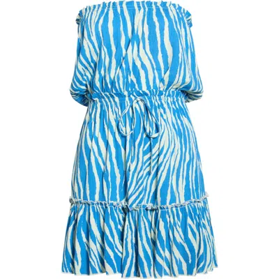 Elan Strapless Cover-up Mini Sundress In Blue