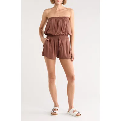 Elan Strapless Cover-up Romper In Animal Print