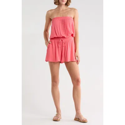 Elan Strapless Cover-up Romper In Pink