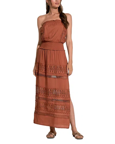 Elan Lace Strapless Cover-up Maxi Dress In Clay