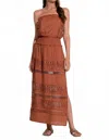 Elan Strapless Crochet Maxi Dress In Clay In Gray