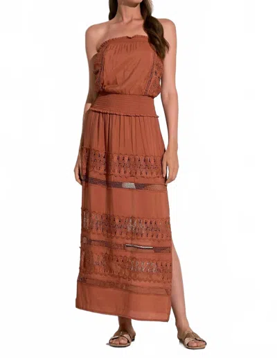Elan Strapless Crochet Maxi Dress In Clay In Brown