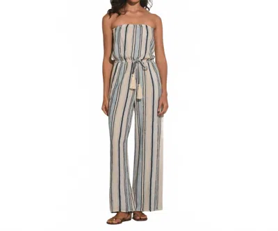 Elan Strapless Jumper In Natural Blue Stripe In Multi