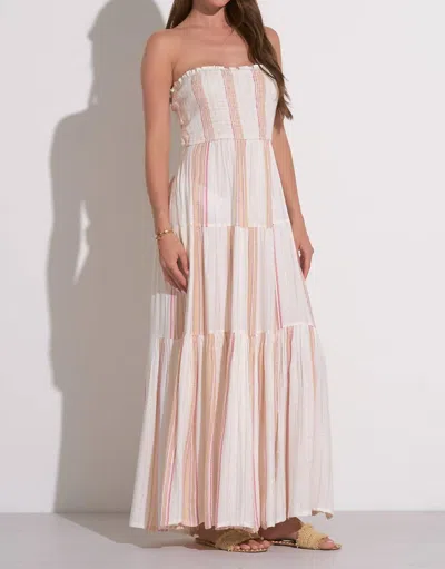 ELAN STRAPLESS MAXI SMOCK DRESS IN WHITE PINK STRIPE