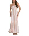Elan Strapless Maxi Swim Cover-up Dress In White Pink Stripe