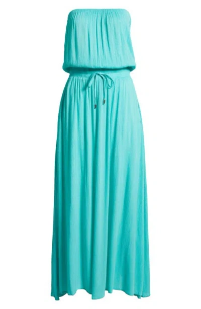 Elan Strapless Smock Cover-up Maxi Dress In Aqua