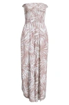 Elan Strapless Smocked Bodice Cover-up Jumpsuit In Brown