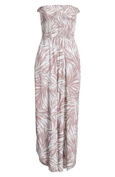 Elan Strapless Smocked Bodice Cover-up Jumpsuit In Brown