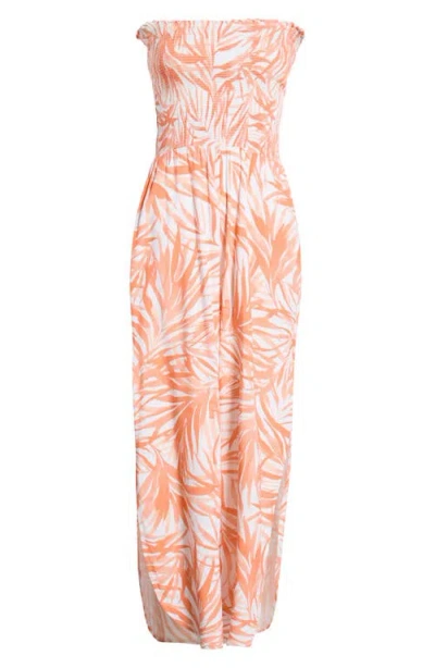 Elan Strapless Smocked Bodice Cover-up Jumpsuit In Multi