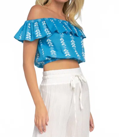 Elan Strapless Top With Ruffles In Aqua In Blue